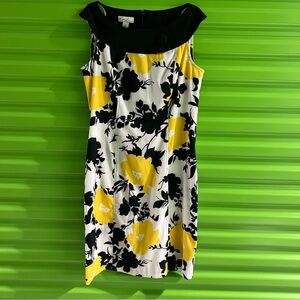 EUC Kim Rogers Black, White, and Yellow Floral Mini Dress